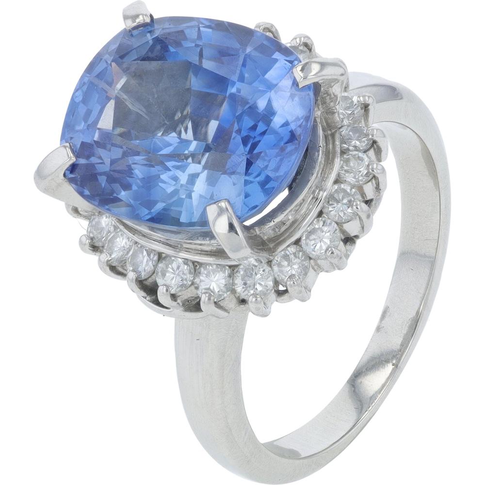 Platinum 6.71 Carats Sapphire Halo Ring with 0.52 Carats Total Diamond Weight