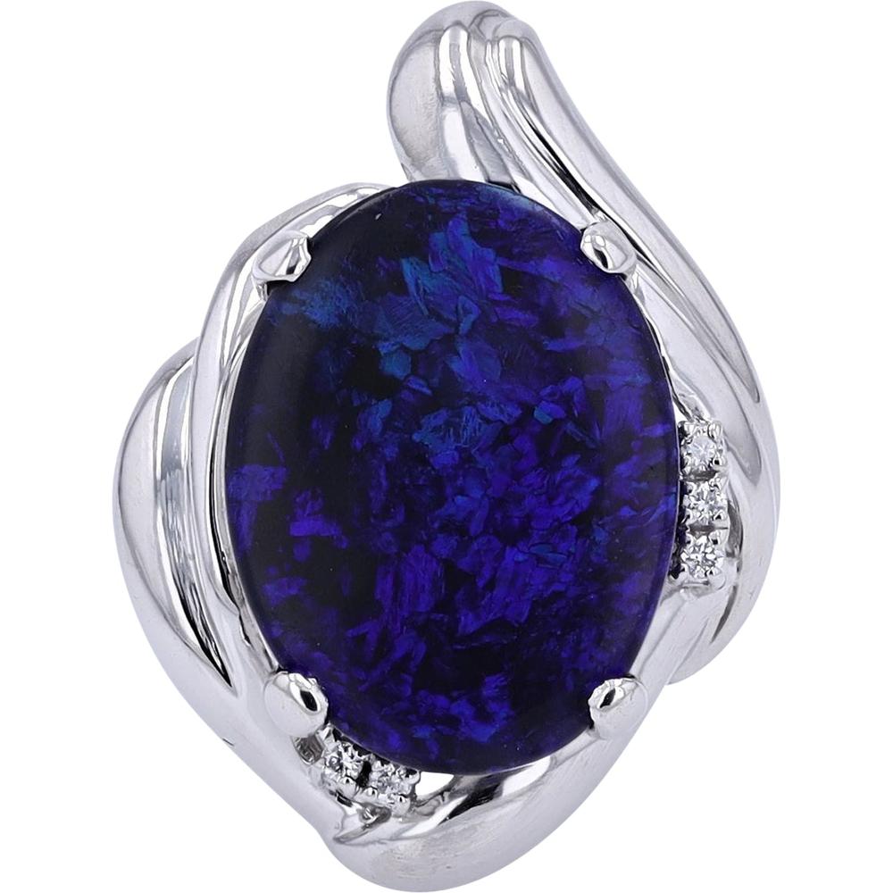 Platinum 7.07 Carat Black Opal Ring with 0.05 Carats of Diamond Accents
