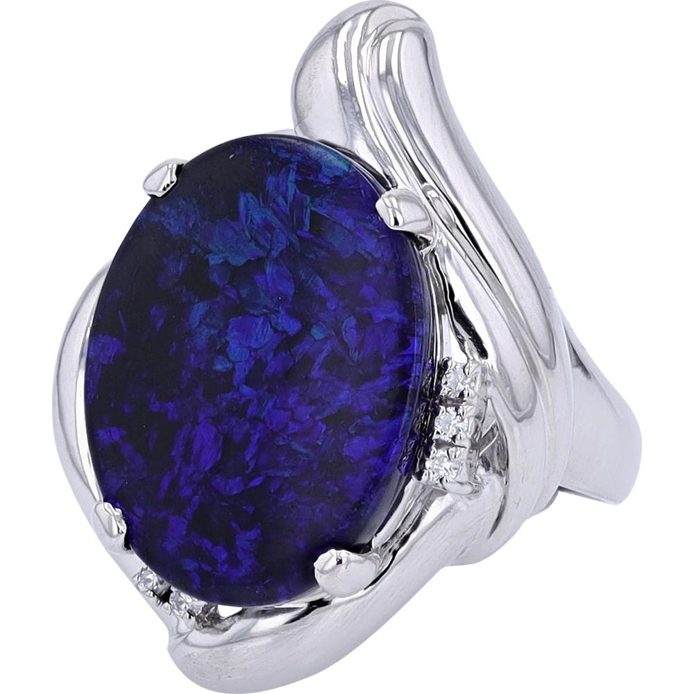 Platinum 7.07 Carat Black Opal Ring with 0.05 Carats of Diamond Accents