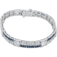 Platinum 7.25-Inch Bracelet with Channel-Set Square Sapphires and Prong-Set Round Diamonds - 4.76 Carat Sapphire and 6.11 Carat Diamond Total Weight