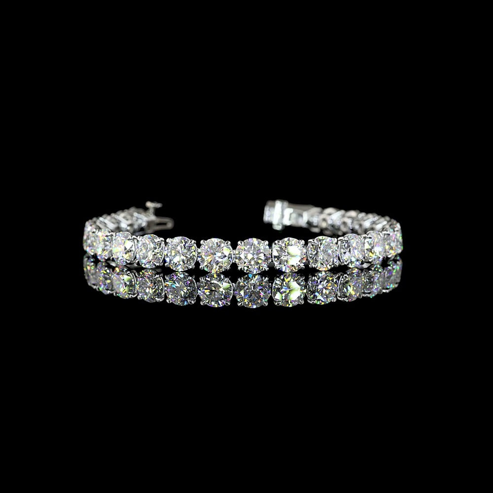 Platinum 7.5" Tennis Bracelet with 25 Prong-Set Round Brilliant Cut Lab Diamonds - 25.5 Carat Total Weight, E-F Color VS1 Clarity - Covaloro Fine Jewelry