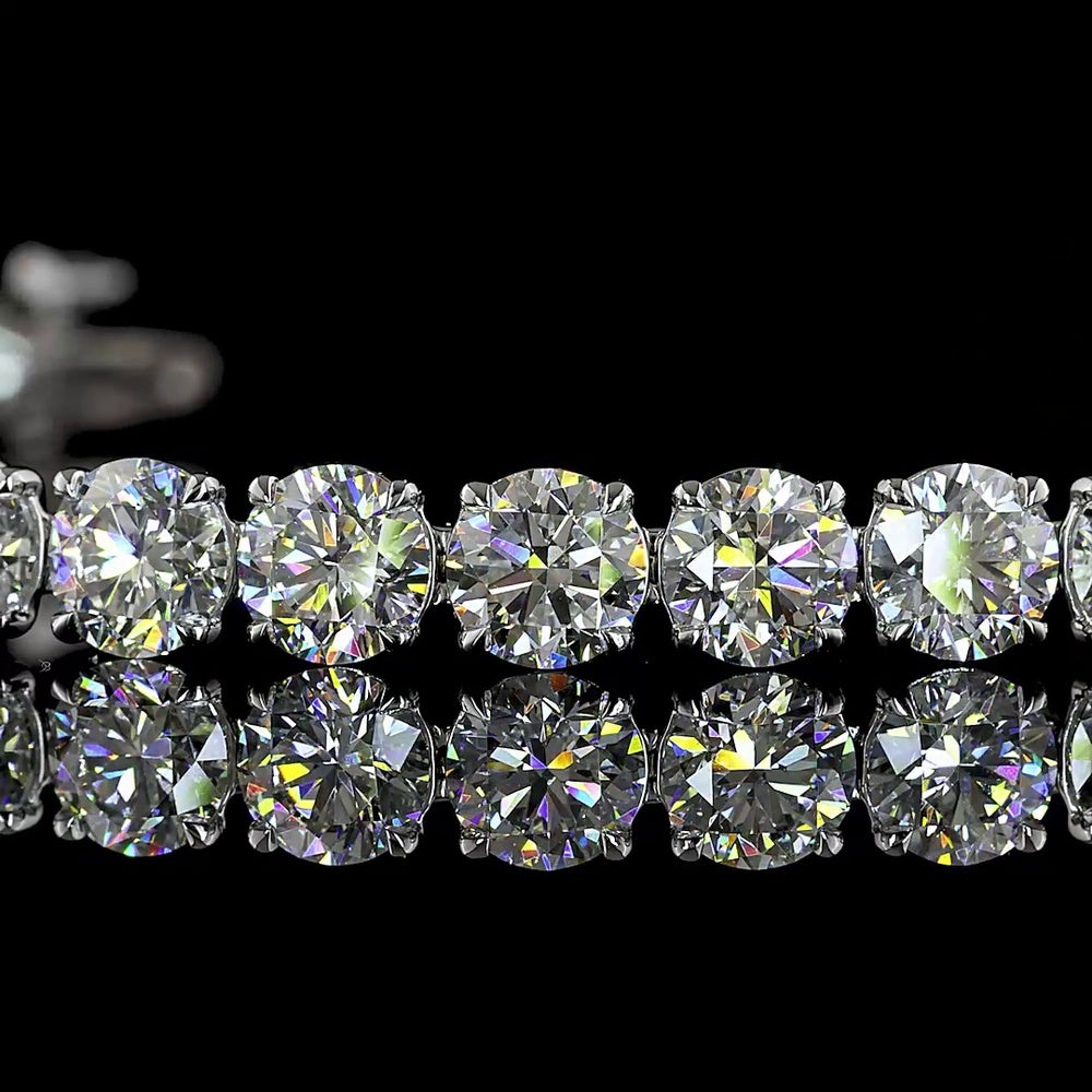 Platinum 7.5" Tennis Bracelet with 25 Prong-Set Round Brilliant Cut Lab Diamonds - 25.5 Carat Total Weight, E-F Color VS1 Clarity - Covaloro Fine Jewelry