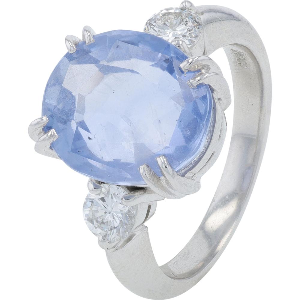 Platinum 8.681 Carat Oval Sapphire Ring with 0.49 Carat Diamond Accents