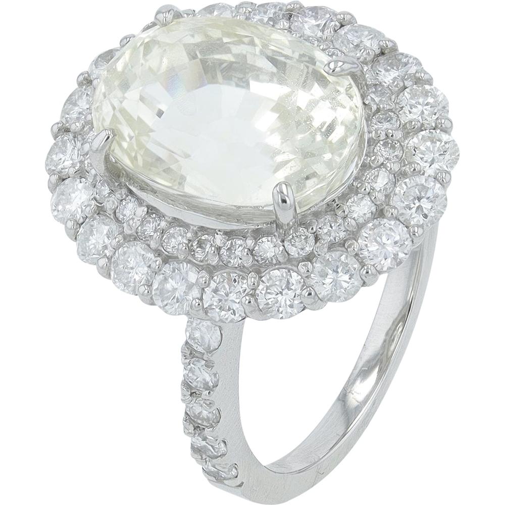 Platinum 8.97 Carat No Heat Yellow Sapphire Halo Ring with 1.50 Carat Diamond Accent