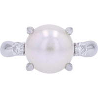 Platinum 9.15MM Pearl Ring with 0.15 Carat Diamond Accents