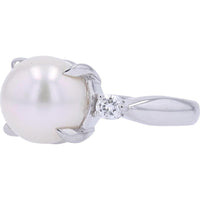 Platinum 9.15MM Pearl Ring with 0.15 Carat Diamond Accents