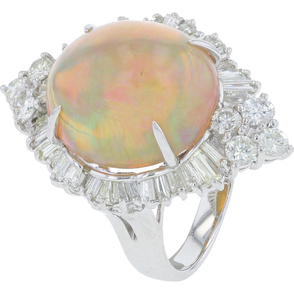 Platinum 9.39 Carat Opal Cocktail Ring with 1.564 Carat Diamond Halo