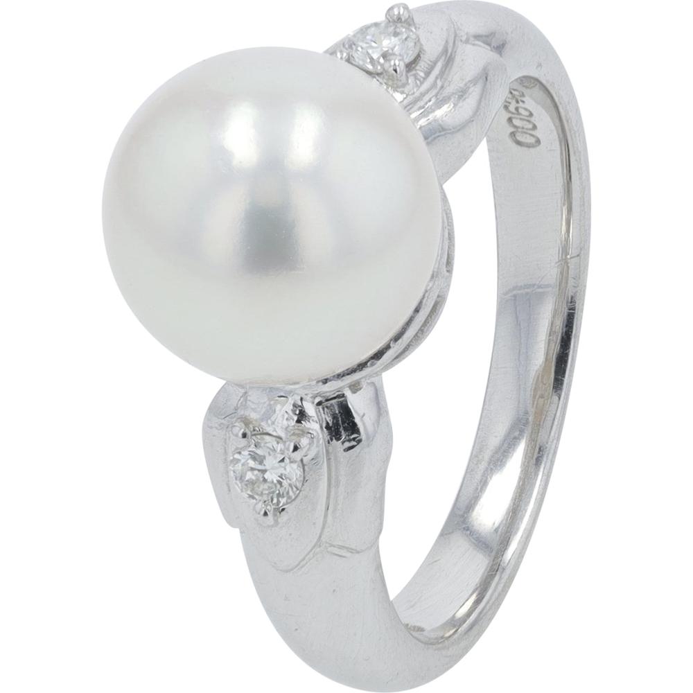 Platinum 9.4mm Pearl Ring with 0.07 Carat Total Diamond Accents