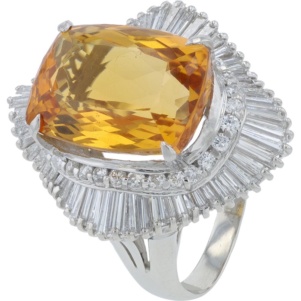 Platinum 9.67 Carat Imperial Topaz Cocktail Ring with 1.54 Carat Diamond Halo
