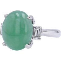 Platinum 9.72 Carats Jade Ring with 0.26 Carat Diamonds
