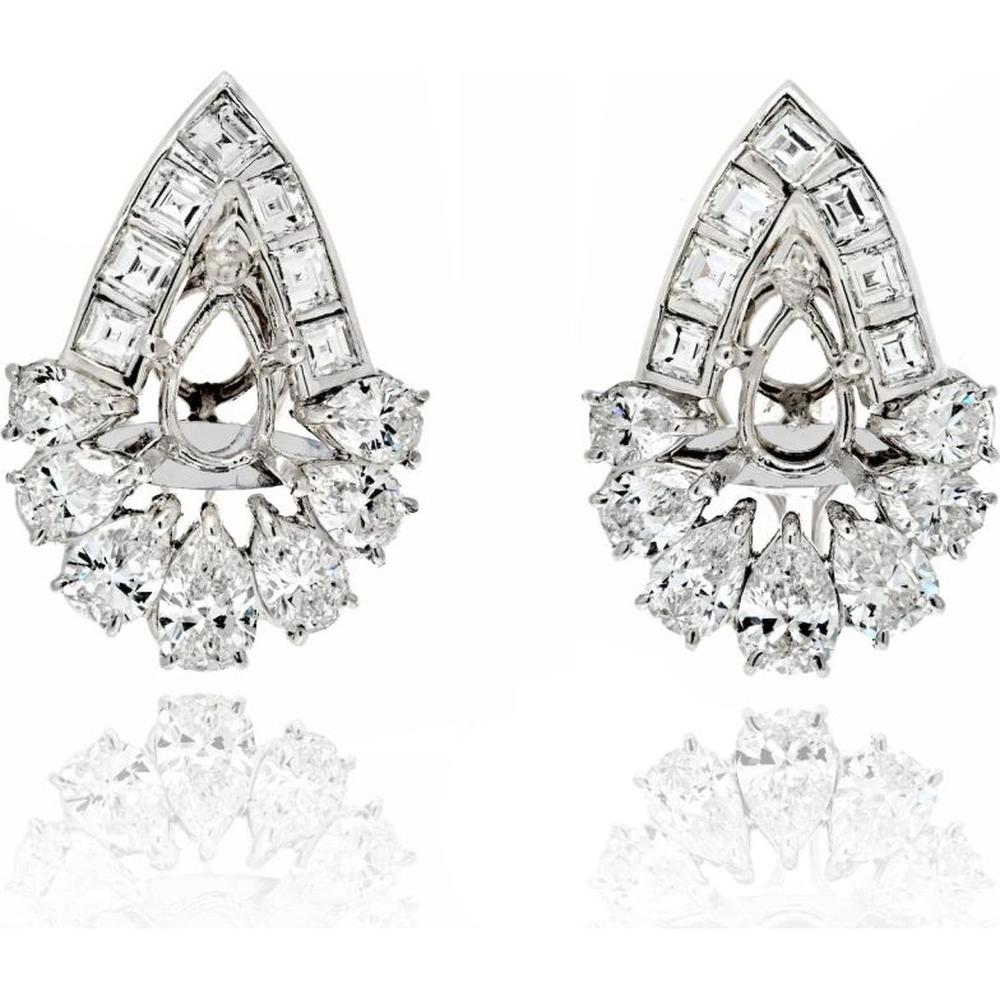 Platinum 9-Carat Diamond Earrings with Pear and Round Brilliant Diamonds - 9.0 Carats Total Diamond Weight