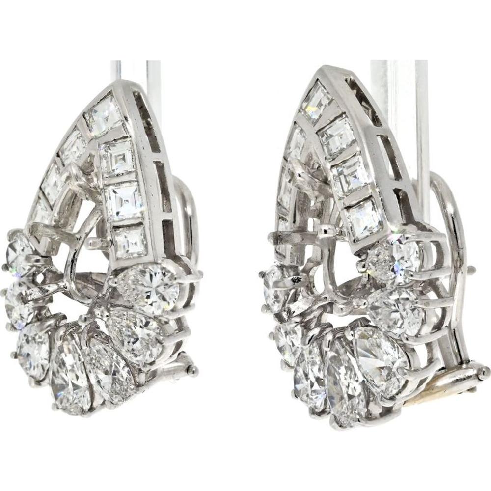 Platinum 9-Carat Diamond Earrings with Pear and Round Brilliant Diamonds - 9.0 Carats Total Diamond Weight