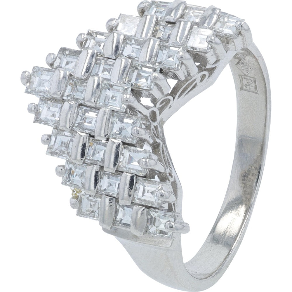 Platinum 900 1-Carat Checkerboard Square-Cut Diamond Band - Geometric Mosaic Ring for Women