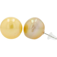 Platinum 900 14 - 14.9mm Round Pearl Stud Earrings - 2 Large Creamy Pearls