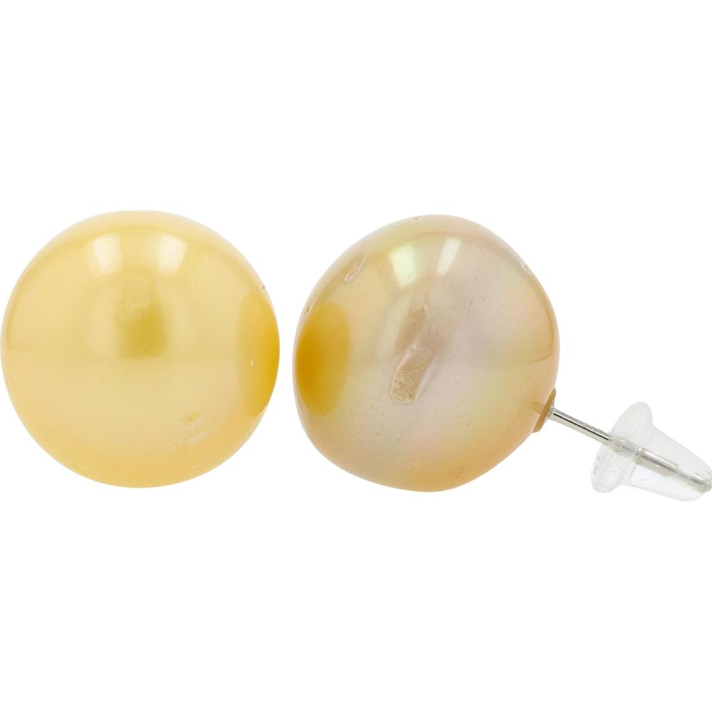Platinum 900 14 - 14.9mm Round Pearl Stud Earrings - 2 Large Creamy Pearls