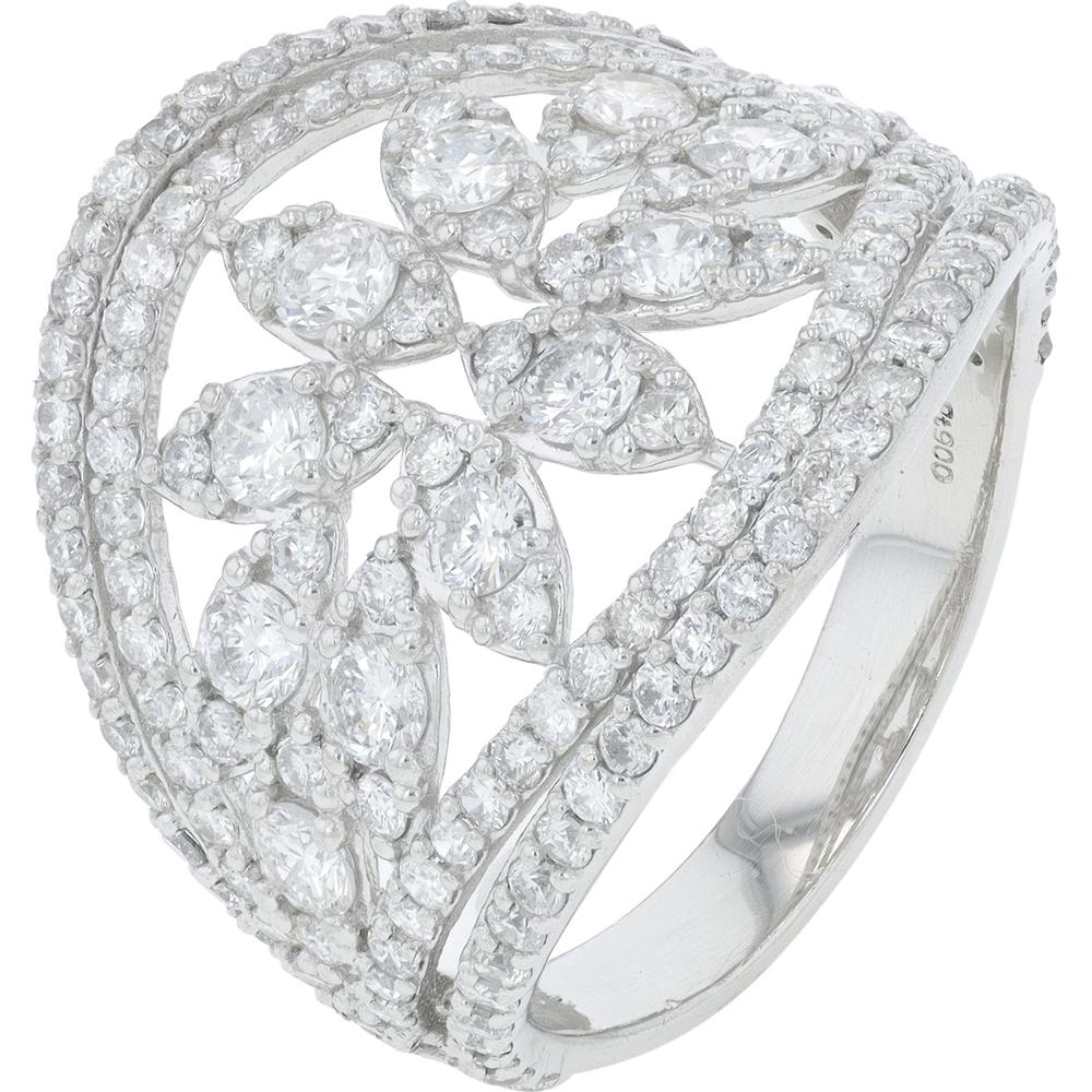 Platinum 900 2.00 Carat Diamond Ring with Leaf Motif Design