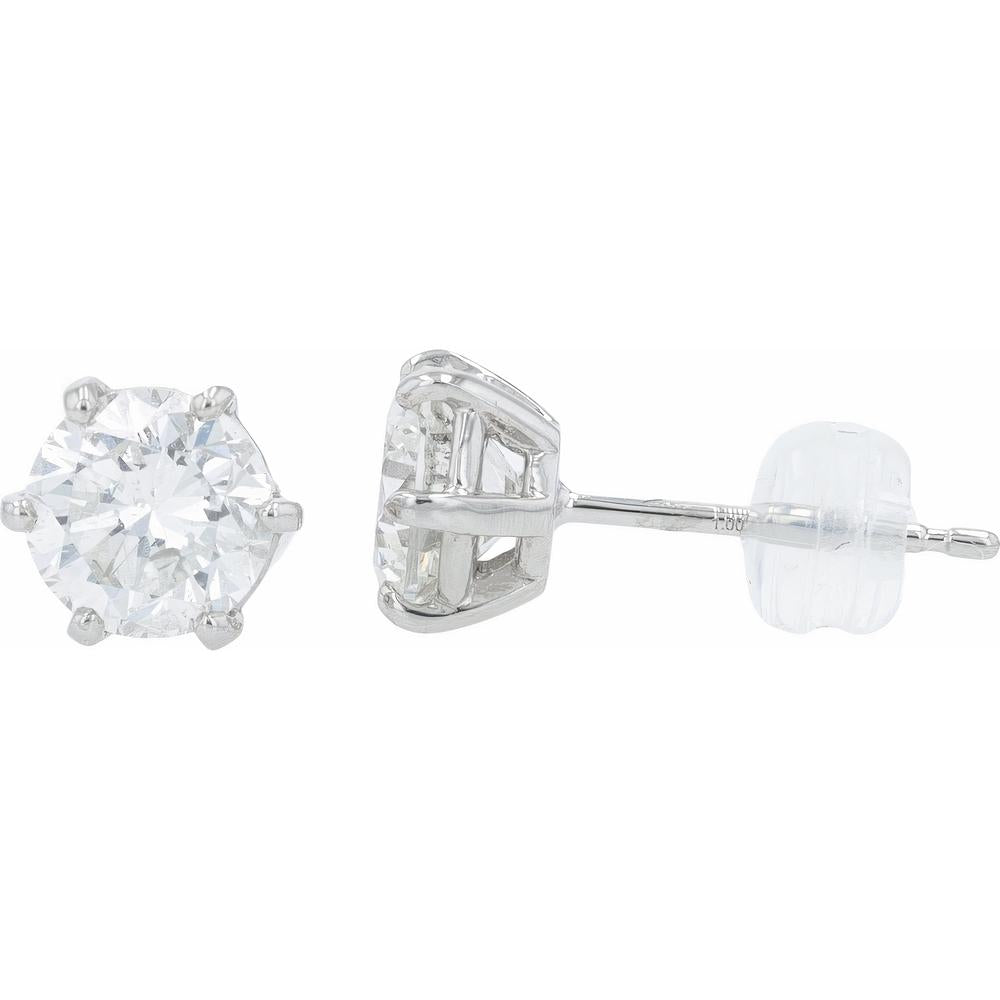Platinum 900 2.02 Carat Diamond Stud Earrings - 1.01 Carat Each Diamond