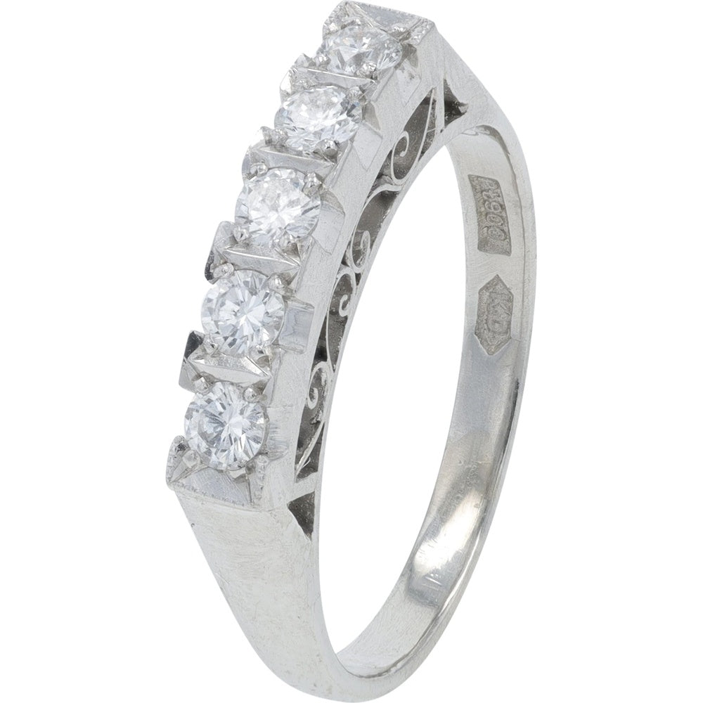 Platinum 900 5-Stone Diamond Band with Bar-Set Round Brilliant Diamonds - 0.29 Carat Total Diamond Weight
