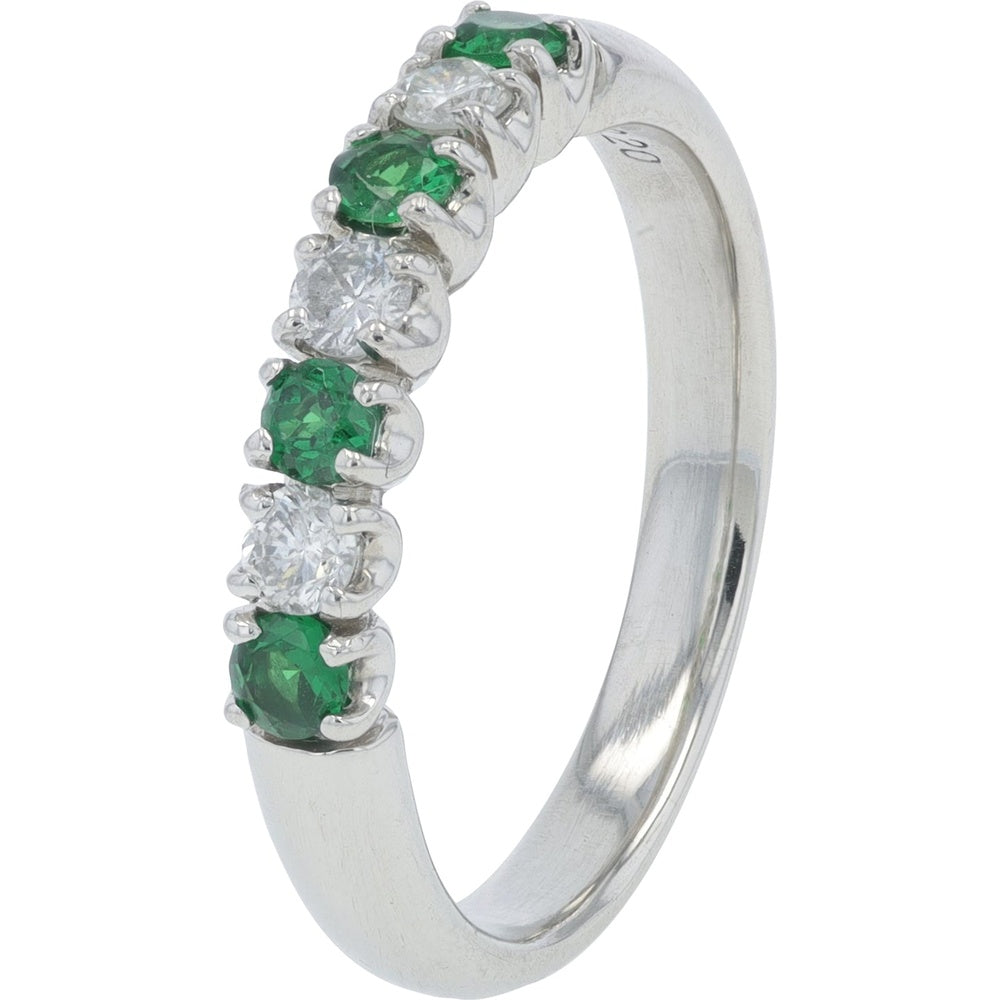 Platinum 900 Alternating Round Tsavorite and Diamond Band - 0.20 Carat Total Diamond Weight
