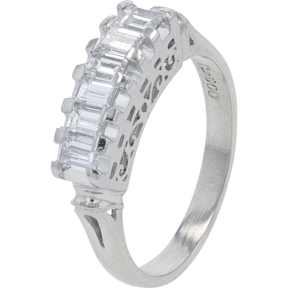 Platinum 900 Baguette-Cut Diamond Band with Openwork Filigree Gallery - 0.72 Carat Total Diamond Weight