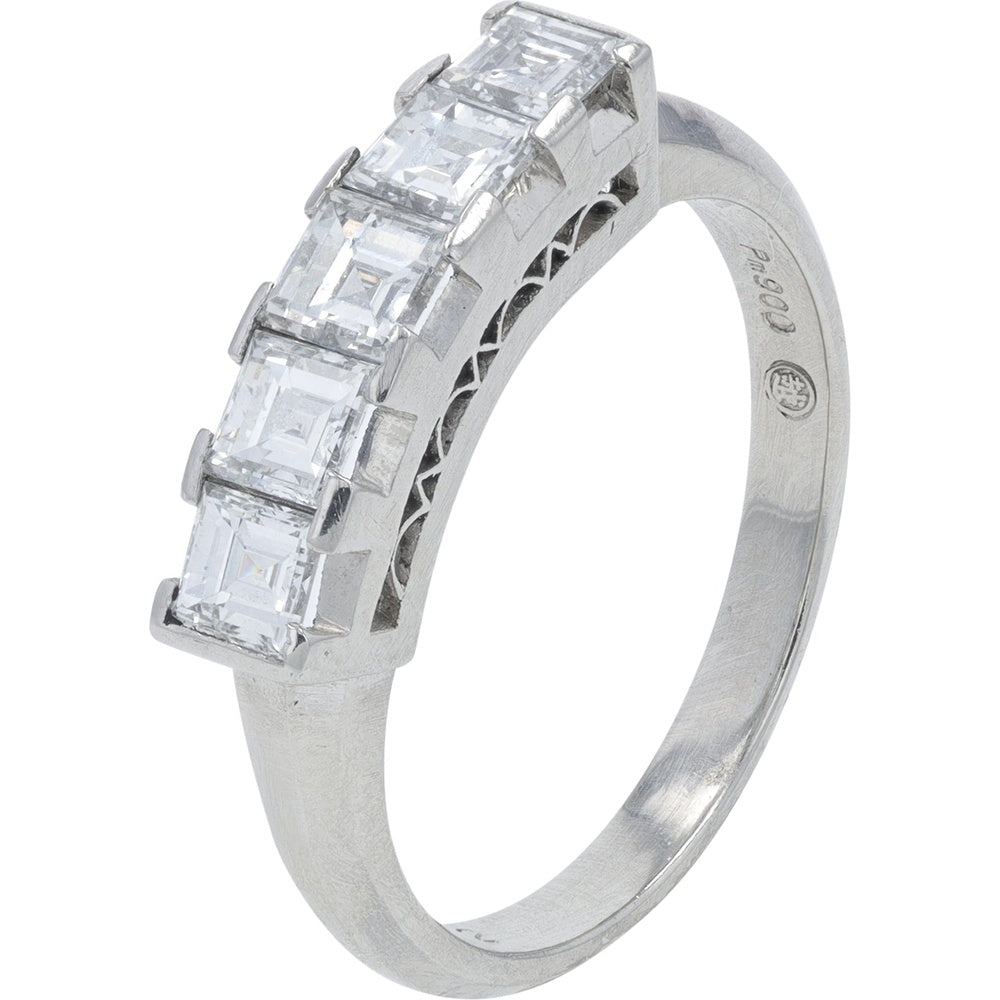 Platinum 900 Band with Four-Prong Set Square Step-Cut Diamonds - 1.02 Carat Total Diamond Weight