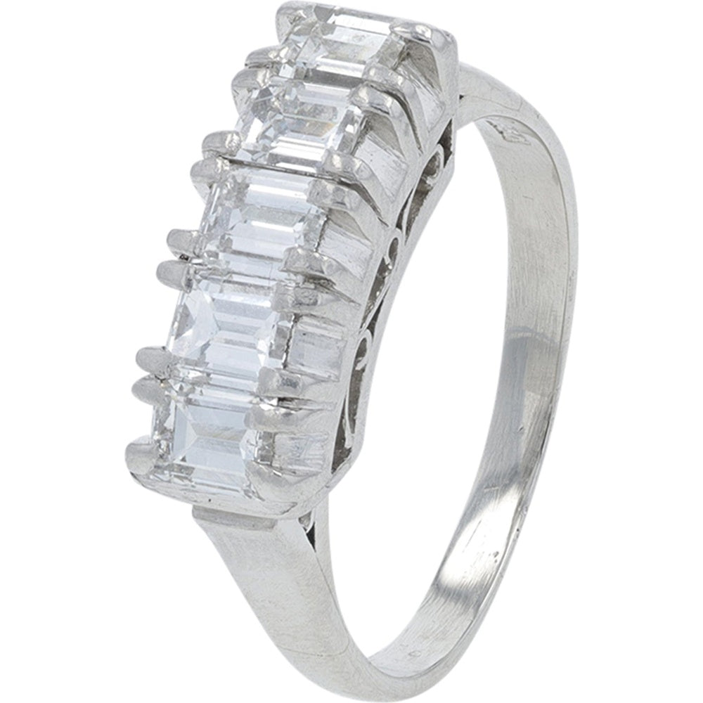 Platinum 900 Band with Prong-Set Emerald Cut Diamonds - 1.12 Carat Total Diamond Weight