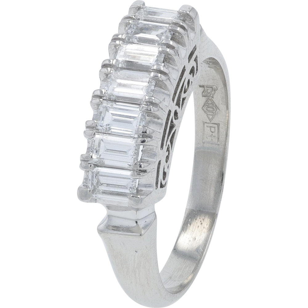 Platinum 900 Bar-Set Baguette Diamond Band - 0.74 Carat Total Diamond Weight