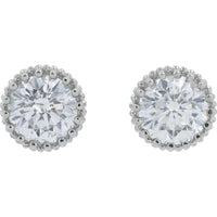 Platinum 900 Beaded Bezel Round Diamond Stud Earrings - 2.03 Carat Total Diamond Weight