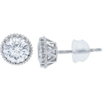 Platinum 900 Beaded Bezel Round Diamond Stud Earrings - 2.03 Carat Total Diamond Weight