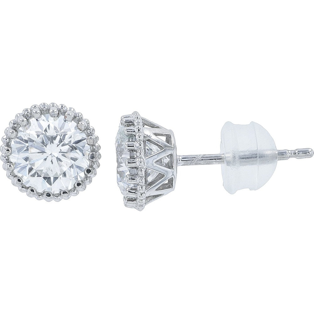 Platinum 900 Beaded Bezel Round Diamond Stud Earrings - 2.03 Carat Total Diamond Weight