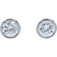 Platinum 900 Bezel-Set Round Brilliant Diamond Stud Earrings - 2.01 Carat Total Diamond Weight