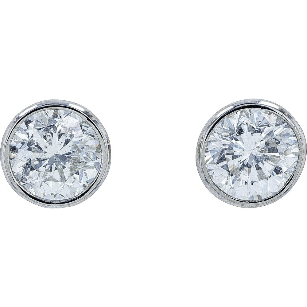 Platinum 900 Bezel-Set Round Brilliant Diamond Stud Earrings - 2.01 Carat Total Diamond Weight