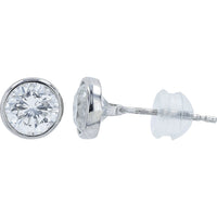 Platinum 900 Bezel-Set Round Brilliant Diamond Stud Earrings - 2.01 Carat Total Diamond Weight