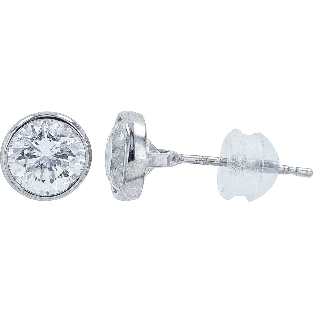 Platinum 900 Bezel-Set Round Brilliant Diamond Stud Earrings - 2.01 Carat Total Diamond Weight