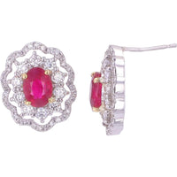 Platinum 900 Burma Ruby Halo Earrings with 1.07 Carat Rubies and 1.08 Carat Diamonds - Fine Luxury Jewelry