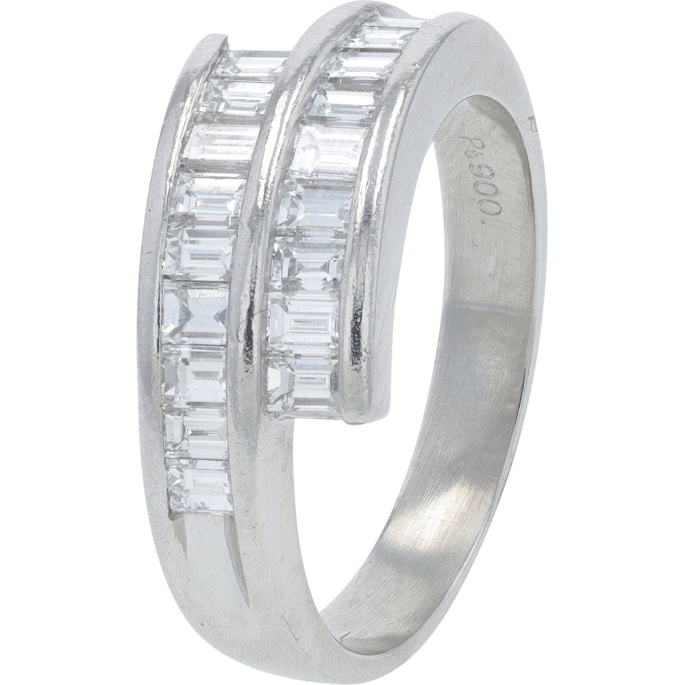 Platinum 900 Bypass Band with Channel-Set Baguette Diamonds - 1.00 Carat Total Diamond Weight