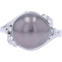 Platinum 900 Bypass Ring with Tahitian Pearl and Diamond Accents - 0.04 Carat Total Diamond Weight