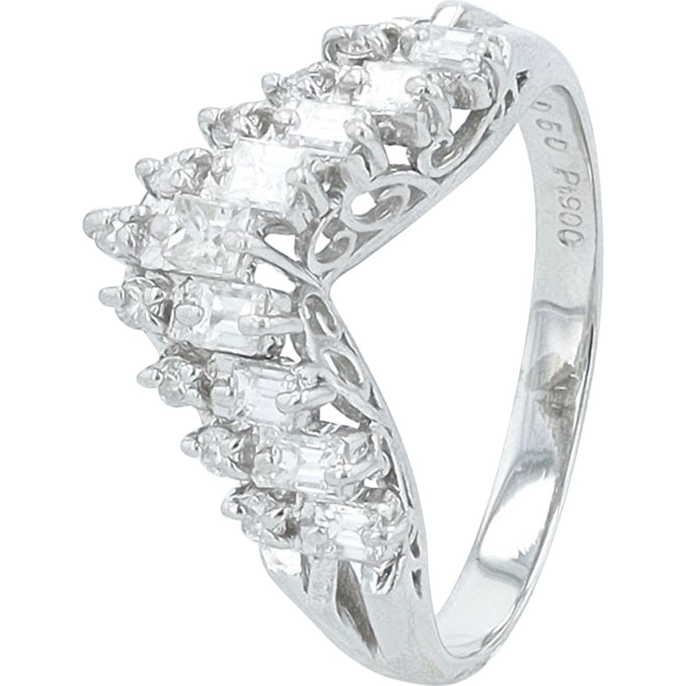 Platinum 900 Cascading Baguette and Round Diamond Band - 0.50 Carat Total Diamond Weight