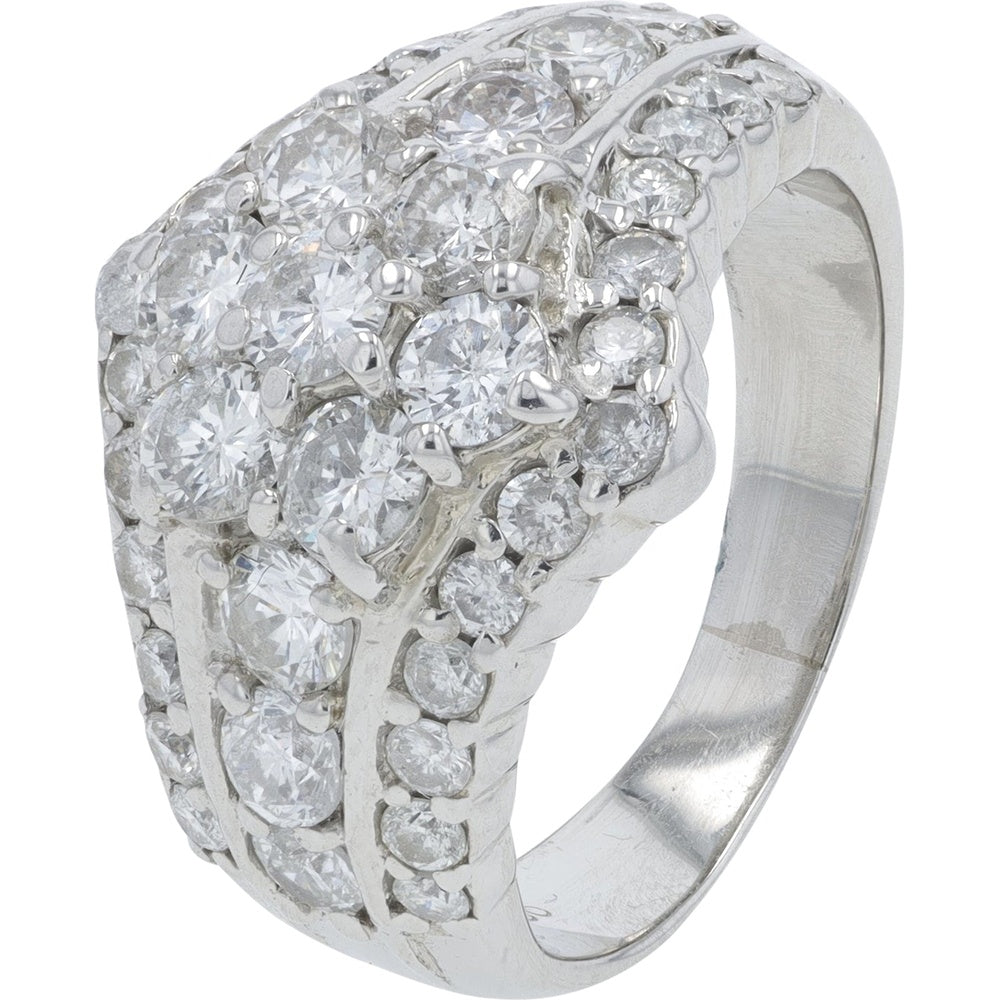Platinum 900 Cluster Ring with 2.03 Carat Total Weight Round Brilliant Cut Diamonds - Size 5.5