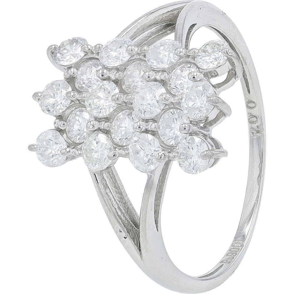 Platinum 900 Cluster Ring with Prong-Set Round Brilliant Diamonds - 1.00 Carat Total Diamond Weight