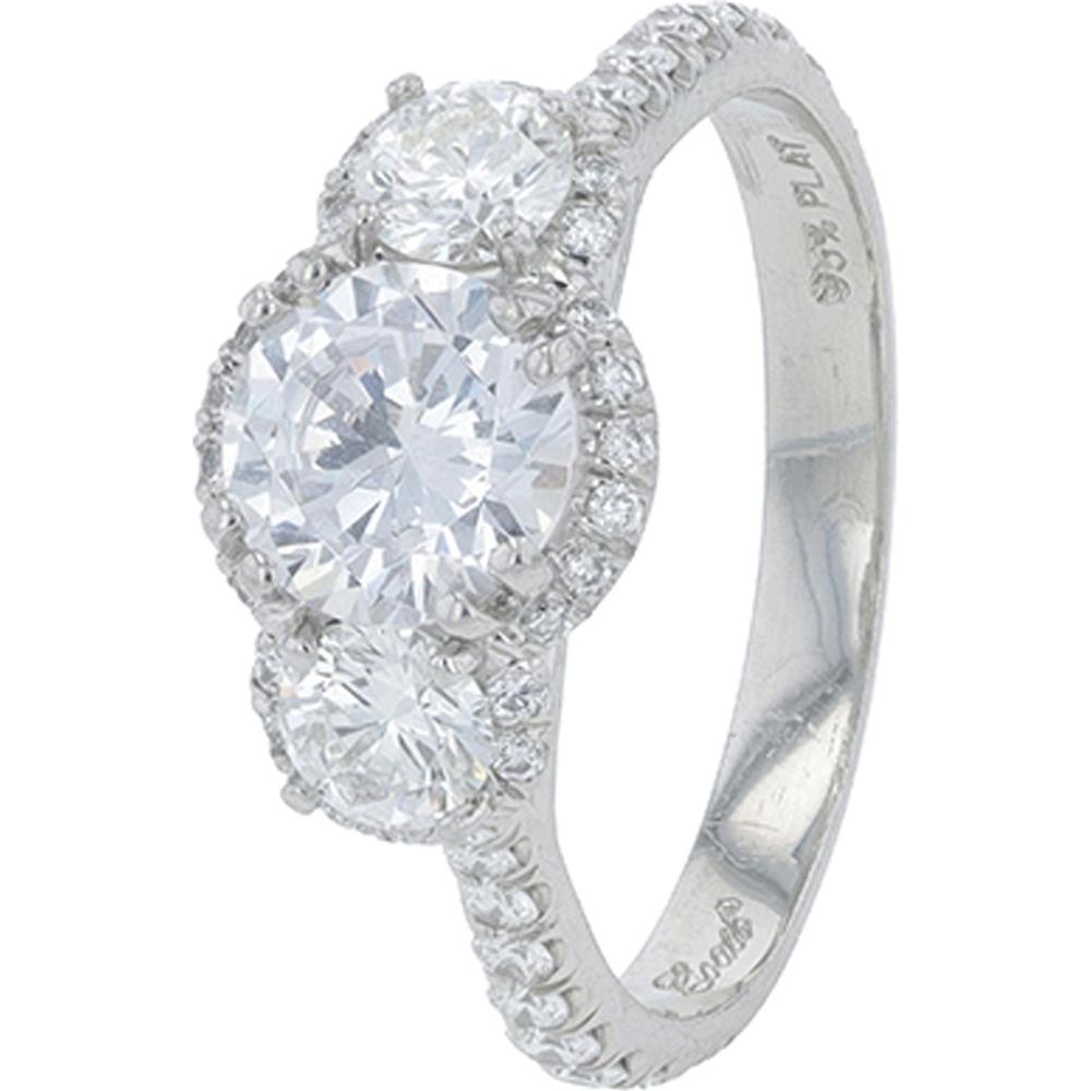 Platinum 900 Coast Diamond 0.91 Carats Three Stone Diamond Engagement Ring with 6.5mm Center Stone
