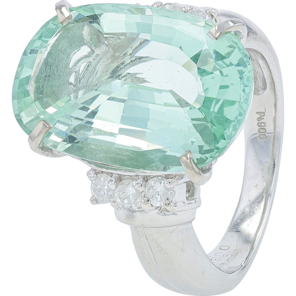 Platinum 900 Cocktail Ring with 11.58 Carat Beryl Gemstone and 0.31 Carat Diamond Accents - Size 7.75