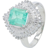 Platinum 900 Colombian Emerald Ring with Double Diamond Halo - 1.62 Carat Emerald and 1.02 Carat Total Diamond Weight