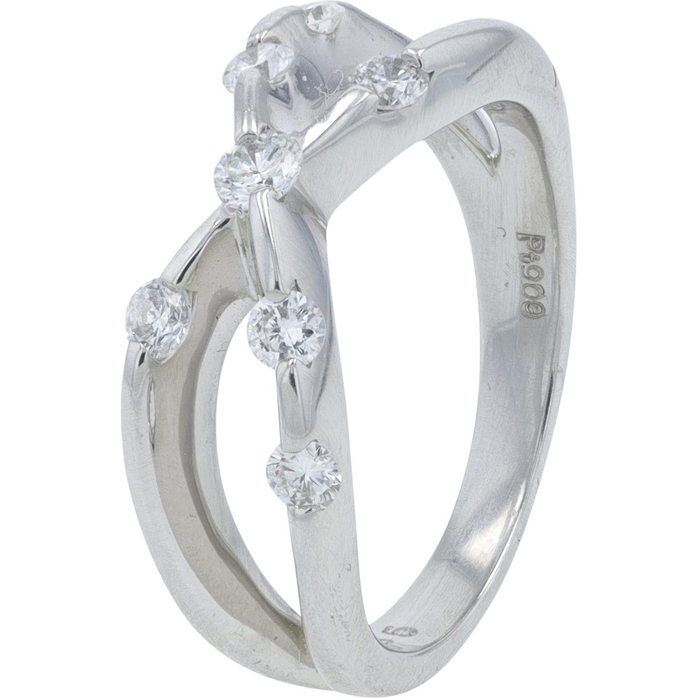 Platinum 900 Crossover Ring with Six Round-Cut Diamonds - 0.36 Carat Total Diamond Weight