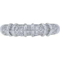 Platinum 900 Diamond Band with Alternating Polished Columns and Pave-Set Round Diamonds - 0.50 Carat Total Diamond Weight