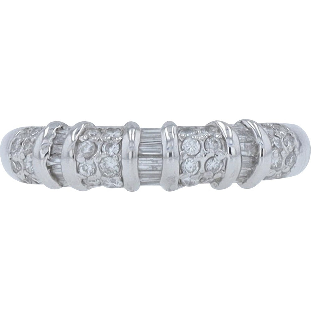 Platinum 900 Diamond Band with Alternating Polished Columns and Pave-Set Round Diamonds - 0.50 Carat Total Diamond Weight
