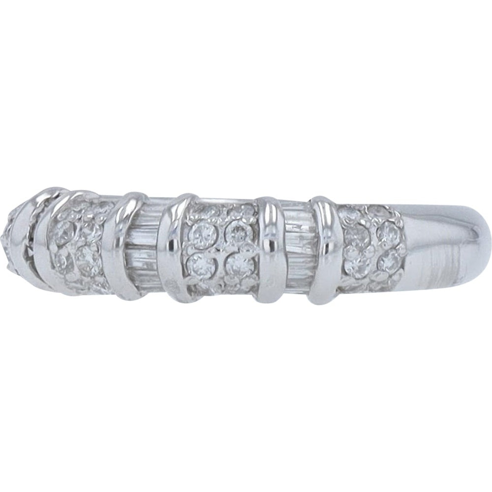 Platinum 900 Diamond Band with Alternating Polished Columns and Pave-Set Round Diamonds - 0.50 Carat Total Diamond Weight