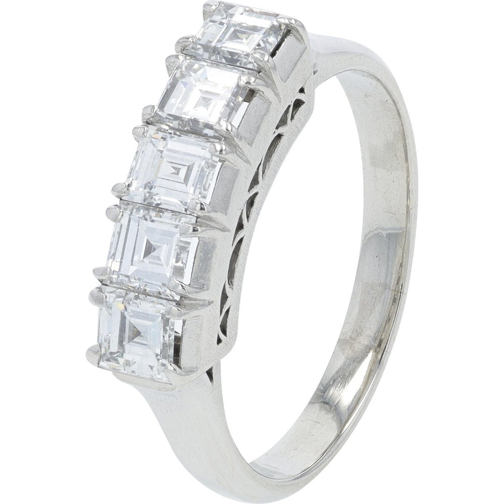 Platinum 900 Diamond Band with Prong-Set Square-Cut Diamonds - 0.50 Carat Total Diamond Weight
