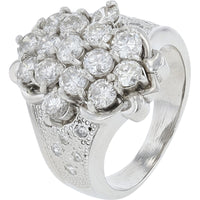 Platinum 900 Diamond Cluster Ring with Round Brilliant Cut Prong Set Diamonds - 2.06 Carat Total Diamond Weight