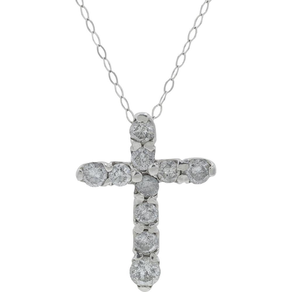 Platinum 900 Diamond Cross Pendant Necklace - 1.00 Carat Total Diamond Weight